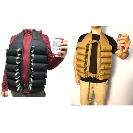 Black Ultimate 12-Can Beverage Carrier Vest - Hands-Free Outdoor Party Backpack.