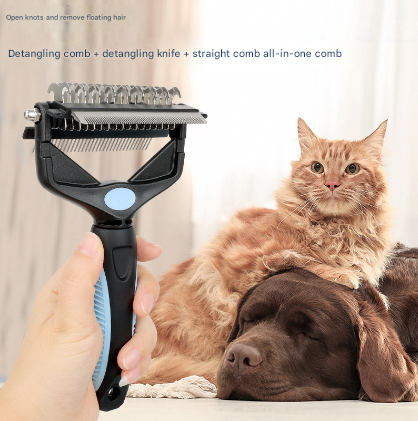 Green and Black Professional 3-in-1 Pet Grooming Tool - Dematting Rake, Deshedding Comb & Finishing Brush for Dogs & Cats.