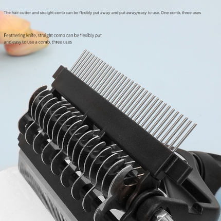 Blue and Black Professional 3-in-1 Pet Grooming Tool - Dematting Rake, Deshedding Comb & Finishing Brush for Dogs & Cats.