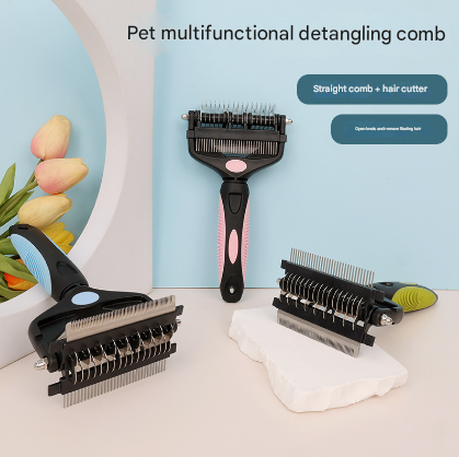 Pink and Black Professional 3-in-1 Pet Grooming Tool - Dematting Rake, Deshedding Comb & Finishing Brush for Dogs & Cats.