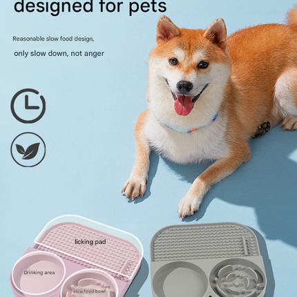 2 Pcs Orange 3-in-1 Silicone Pet Slow Feeder & Lick Mat with Water Bowl - Non-Slip Design for Dogs & Cats.
