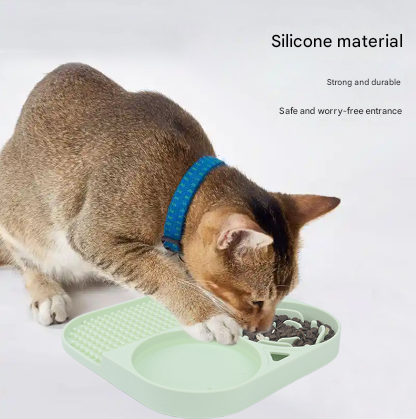2 Pcs Orange 3-in-1 Silicone Pet Slow Feeder & Lick Mat with Water Bowl - Non-Slip Design for Dogs & Cats.