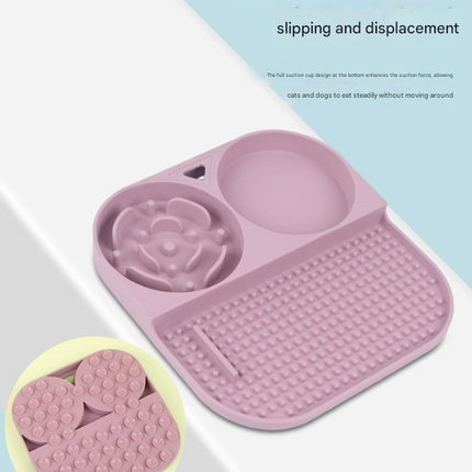 2 Pcs Orange 3-in-1 Silicone Pet Slow Feeder & Lick Mat with Water Bowl - Non-Slip Design for Dogs & Cats.