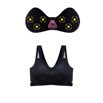 Size L Black Wireless Electric Breast Massager Bra - 5 Modes Vibration & 3 Heat Levels for Lifting Comfort & Wellness.