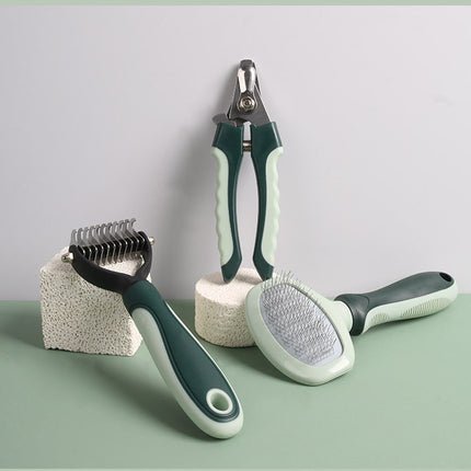 Grey and Green Complete 8-Piece Pet Grooming Kit - Essential Dog & Cat Care Tools with Brushes, Nail Clippers, Scissors & Portable Case.