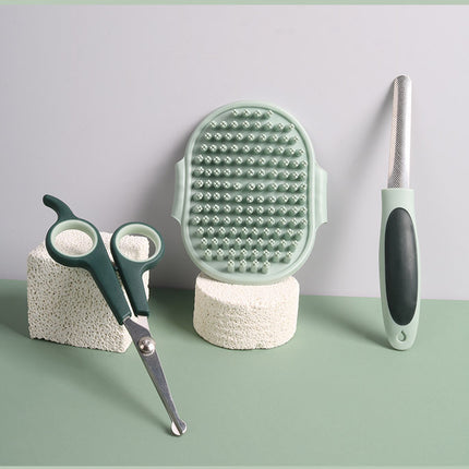 Grey and Green Complete 8-Piece Pet Grooming Kit - Essential Dog & Cat Care Tools with Brushes, Nail Clippers, Scissors & Portable Case.