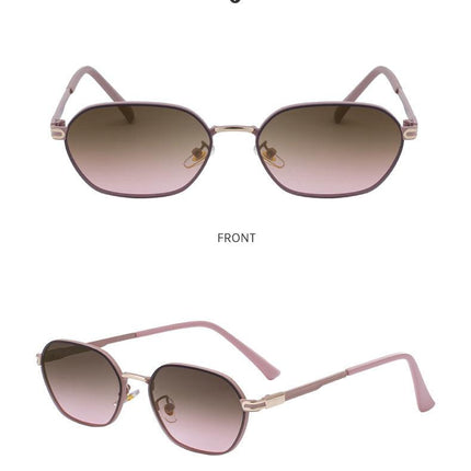 Pink Brown Gradient Lenses Chic Oval Sunglasses for Women - UV400 Protection Lightweight Metal Frame, Comfortable Design.