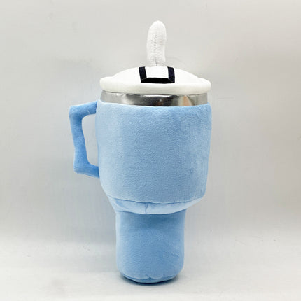 Blue Plush Travel Mug Squeaky Dog Toy - Soft Polyester Chew Toy for Boredom Relief & Interactive Fun - 31cm.