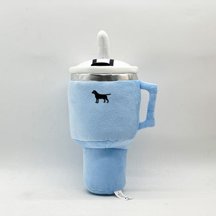 Pink Plush Travel Mug Squeaky Dog Toy - Soft Polyester Chew Toy for Boredom Relief & Interactive Fun - 31cm.