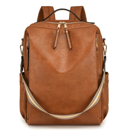 Brown Women's Vintage PU Leather Anti-Theft Backpack - Convertible Shoulder Bag & Laptop Rucksack for Travel & Daily Use.