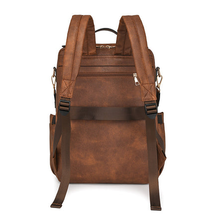 Brown Women's Vintage PU Leather Anti-Theft Backpack - Convertible Shoulder Bag & Laptop Rucksack for Travel & Daily Use.