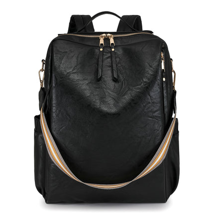 Black Women's Vintage PU Leather Anti-Theft Backpack - Convertible Shoulder Bag & Laptop Rucksack for Travel & Daily Use.