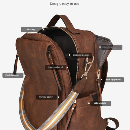 Black Women's Vintage PU Leather Anti-Theft Backpack - Convertible Shoulder Bag & Laptop Rucksack for Travel & Daily Use.