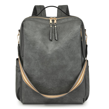 Grey Women's Vintage PU Leather Anti-Theft Backpack - Convertible Shoulder Bag & Laptop Rucksack for Travel & Daily Use.