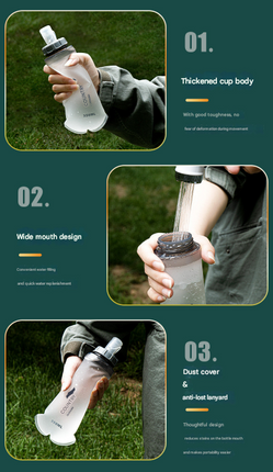 Grey and White Ultra-Lightweight 350ml Soft Running Flask - BPA-Free Collapsible TPU Water Bottle for Hiking, Cycling & Outdoor Sports.