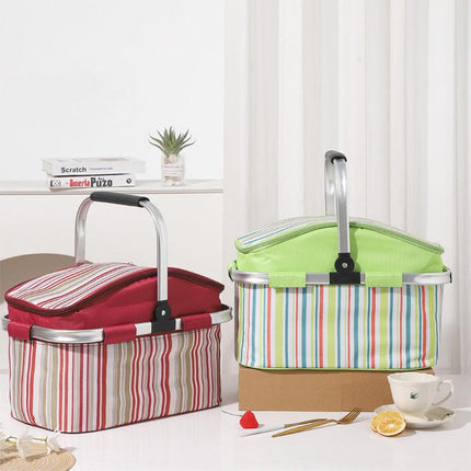 Pink and Floral Pattern Large 27L Foldable Insulated Picnic Basket Cooler Bag - Lightweight Thermal Hamper with Aluminum Handles for Outdoor, Shopping & Camping.