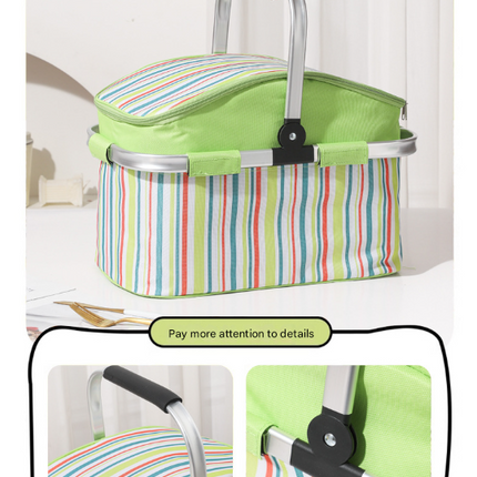 Pink and Floral Pattern Large 27L Foldable Insulated Picnic Basket Cooler Bag - Lightweight Thermal Hamper with Aluminum Handles for Outdoor, Shopping & Camping.
