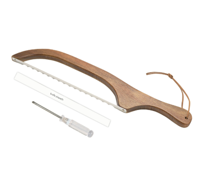 2 Pcs Brown Artisan Wooden Bread Bow Knife - Serrated Stainless Steel Slicer for Effortless Crumb-Free Cutting.