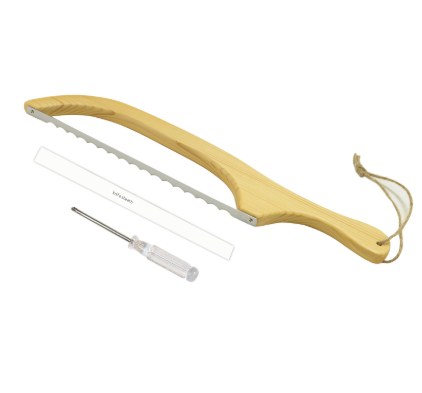 2 Pcs Khaki Artisan Wooden Bread Bow Knife - Serrated Stainless Steel Slicer for Effortless Crumb-Free Cutting.