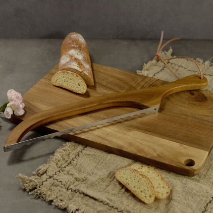 2 Pcs Khaki Artisan Wooden Bread Bow Knife - Serrated Stainless Steel Slicer for Effortless Crumb-Free Cutting.
