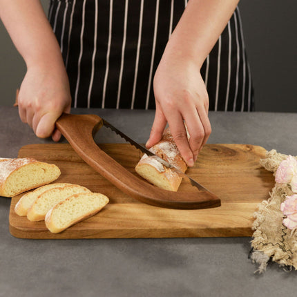 2 Pcs Khaki Artisan Wooden Bread Bow Knife - Serrated Stainless Steel Slicer for Effortless Crumb-Free Cutting.