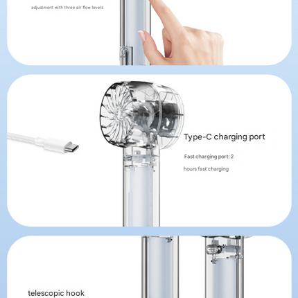 Transparent White Portable Mini Cooling Fan with Semiconductor Ice Compress - USB-C Rechargeable, 3-Speed Turbine & Transparent Design.