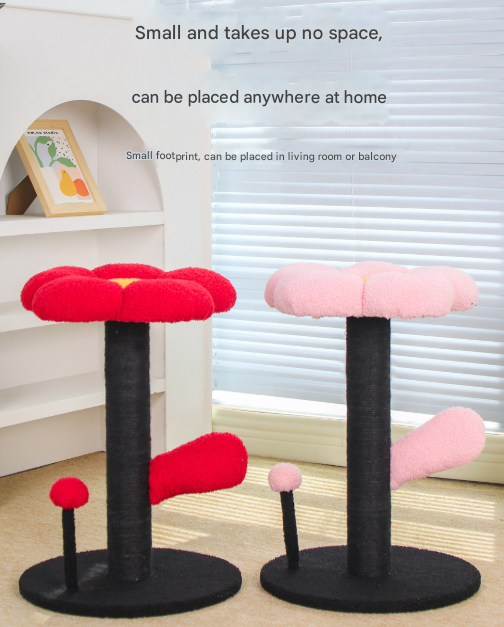 Pink and Black Adorable Flower Cat Tree - Plush Perch, Sisal Scratching Post & Spring Ball Toy.