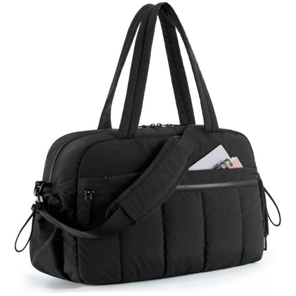 Black Versatile Carry-On Travel Duffel Bag - Airline Personal Item Size with Waterproof Wet Pocket & Trolley Sleeve.