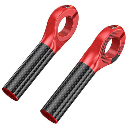 Black and Red Ultralight Carbon Fiber Bicycle Bar Ends - Ergonomic Anti-Slip Grips for MTB & Hybrid Bikes (22.2mm).