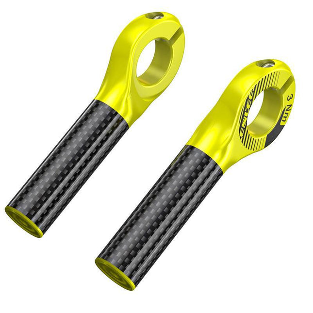 Black and Fluorescent Yellow Ultralight Carbon Fiber Bicycle Bar Ends - Ergonomic Anti-Slip Grips for MTB & Hybrid Bikes (22.2mm).