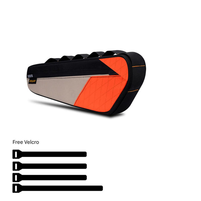 Black and Orange Waterproof Bicycle Frame Bag - 2.5L Slim Top Tube Storage Pouch for Cycling Essentials.