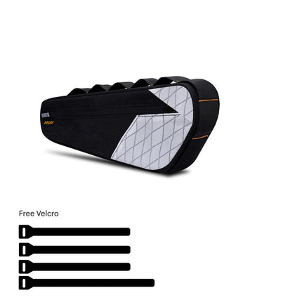 Black and White Waterproof Bicycle Frame Bag - 2.5L Slim Top Tube Storage Pouch for Cycling Essentials.