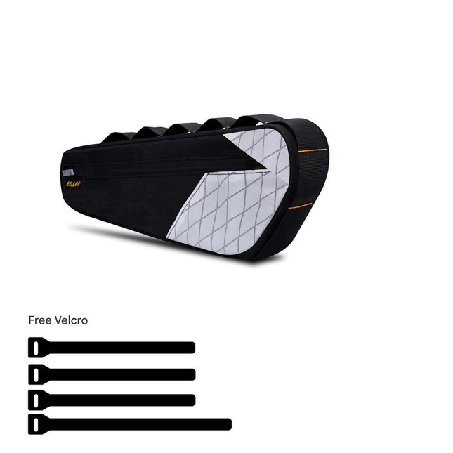 Black and White Waterproof Bicycle Frame Bag - 2.5L Slim Top Tube Storage Pouch for Cycling Essentials.