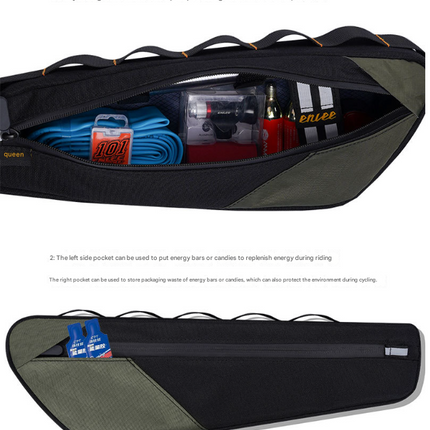 Black and White Waterproof Bicycle Frame Bag - 2.5L Slim Top Tube Storage Pouch for Cycling Essentials.