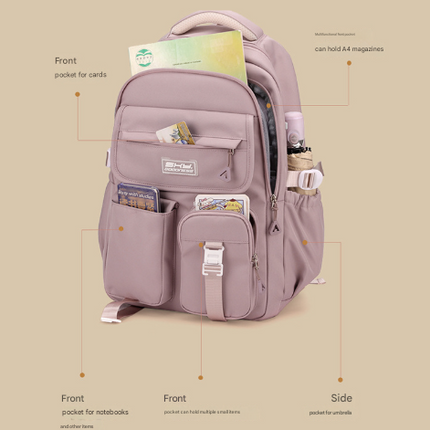 Light Purple Large Capacity Waterproof Student Backpack - Fits 15-Inch Laptop, Multi-Pocket Travel Daypack.