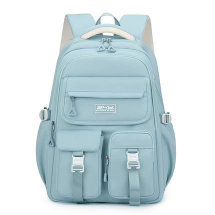 Light Blue Large Capacity Waterproof Student Backpack - Fits 15-Inch Laptop, Multi-Pocket Travel Daypack.
