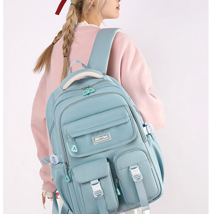 Light Blue Large Capacity Waterproof Student Backpack - Fits 15-Inch Laptop, Multi-Pocket Travel Daypack.