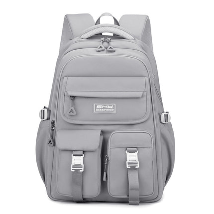 Grey Large Capacity Waterproof Student Backpack - Fits 15-Inch Laptop, Multi-Pocket Travel Daypack.