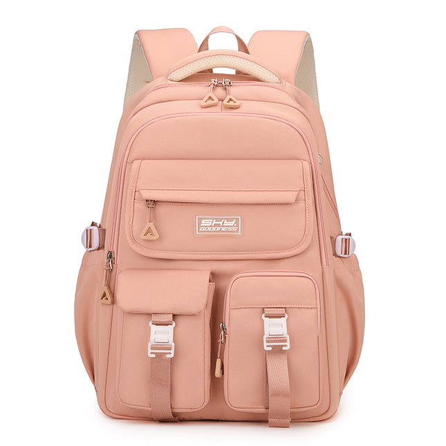 Pink Large Capacity Waterproof Student Backpack - Fits 15-Inch Laptop, Multi-Pocket Travel Daypack.