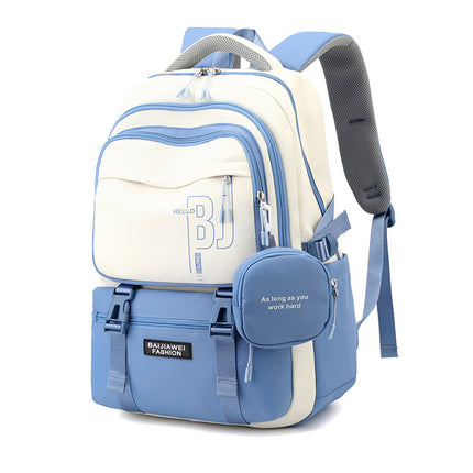 Blue and White Large Capacity Student Backpack - Durable Oxford Cloth School Bag with Laptop Compartment & Multiple Pockets.