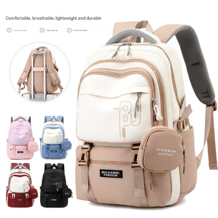 Blue and White Large Capacity Student Backpack - Durable Oxford Cloth School Bag with Laptop Compartment & Multiple Pockets.
