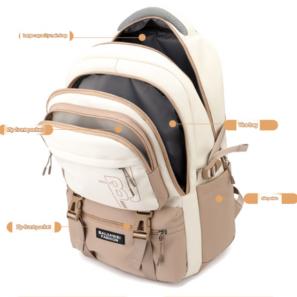 Pink and Purple Large Capacity Student Backpack - Durable Oxford Cloth School Bag with Laptop Compartment & Multiple Pockets.