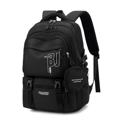 Black Large Capacity Student Backpack - Durable Oxford Cloth School Bag with Laptop Compartment & Multiple Pockets.