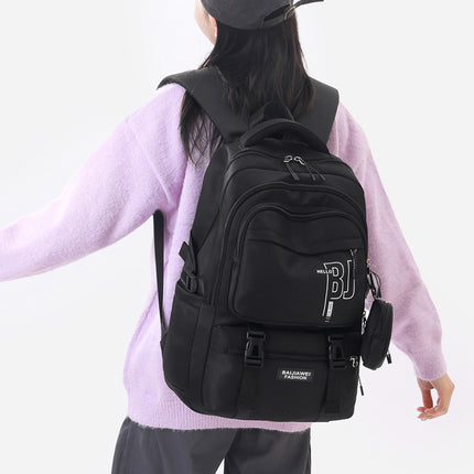 Black Large Capacity Student Backpack - Durable Oxford Cloth School Bag with Laptop Compartment & Multiple Pockets.