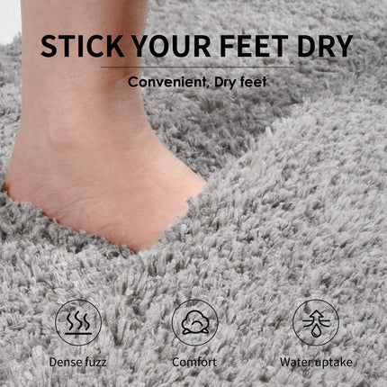 Brown Ultra Absorbent Plush Bath Mat - Non-Slip Bathroom Rug with Innovative Foot Drying Pocket.