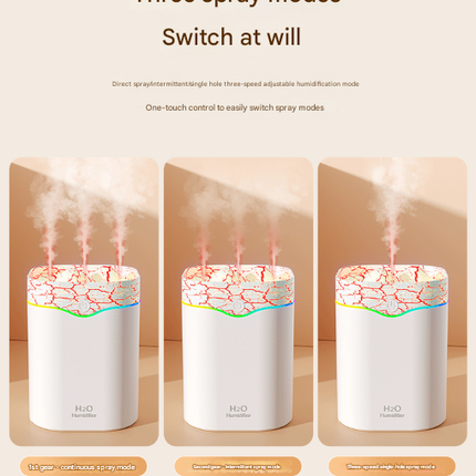 White Volcano Style 2L Cool Mist Humidifier - Triple Nozzle with RGB LED & Quiet Operation.