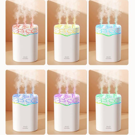 Green Volcano Style 2L Cool Mist Humidifier - Triple Nozzle with RGB LED & Quiet Operation.