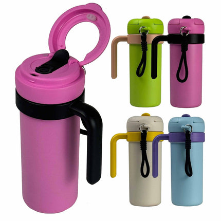 Beige and Yellow 700ml Insulated Stainless Steel Tumbler with Handle, Dual-Sip Lid, Straw & Tea Infuser.