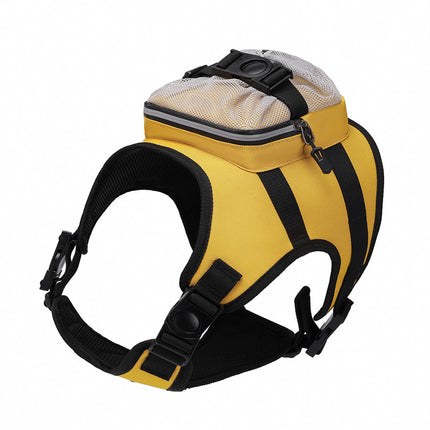 Size L Black and Yellow Ultimate Dog Harness Vest with Backpack - Padded, Reflective & Adjustable for Medium to Large Breeds.