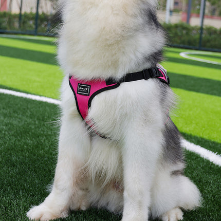Size L Black and Pink Ultimate Dog Harness Vest with Backpack - Padded, Reflective & Adjustable for Medium to Large Breeds.